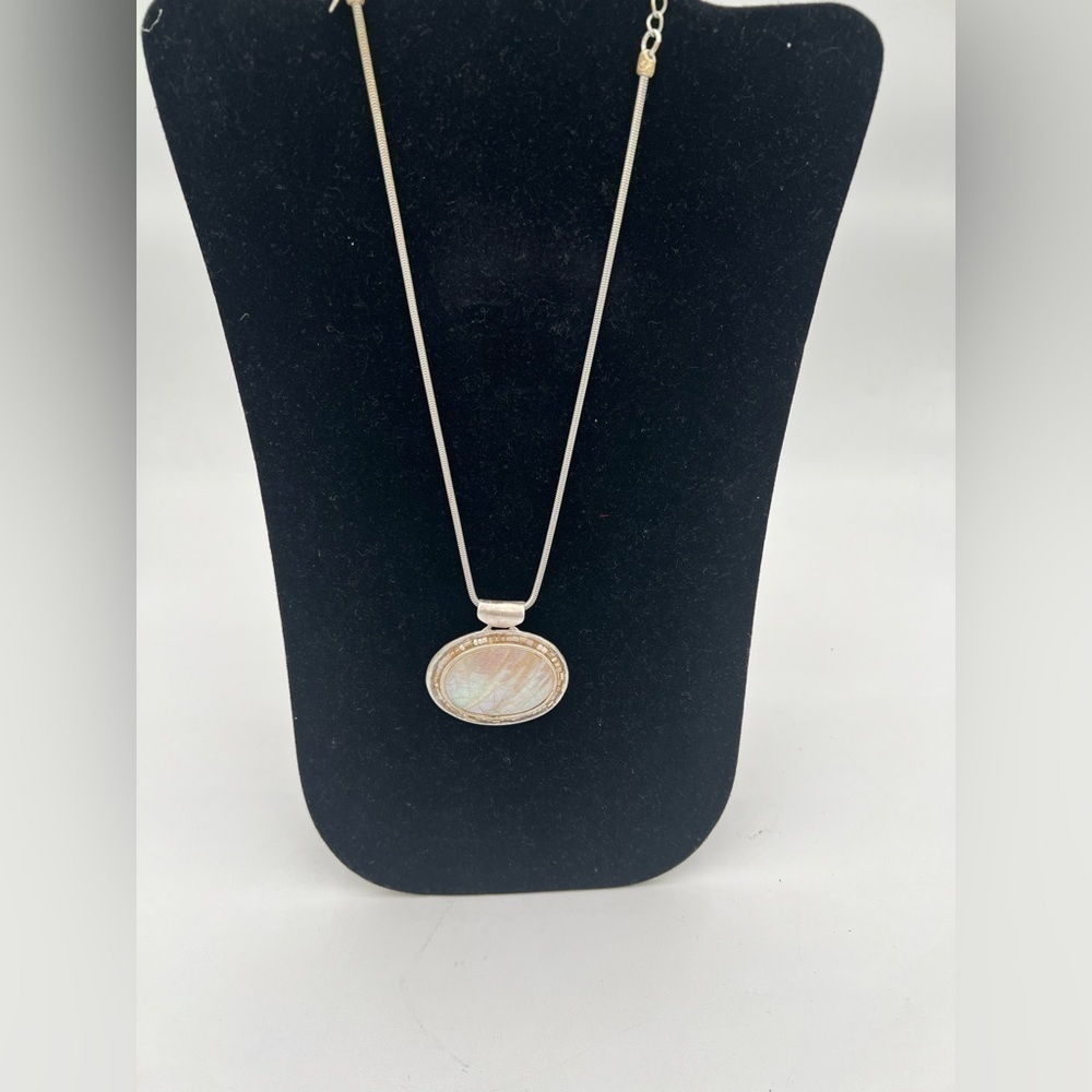 Elegant Silver Pendant Necklace – Oval Crackled In Good Pre-Love Condition